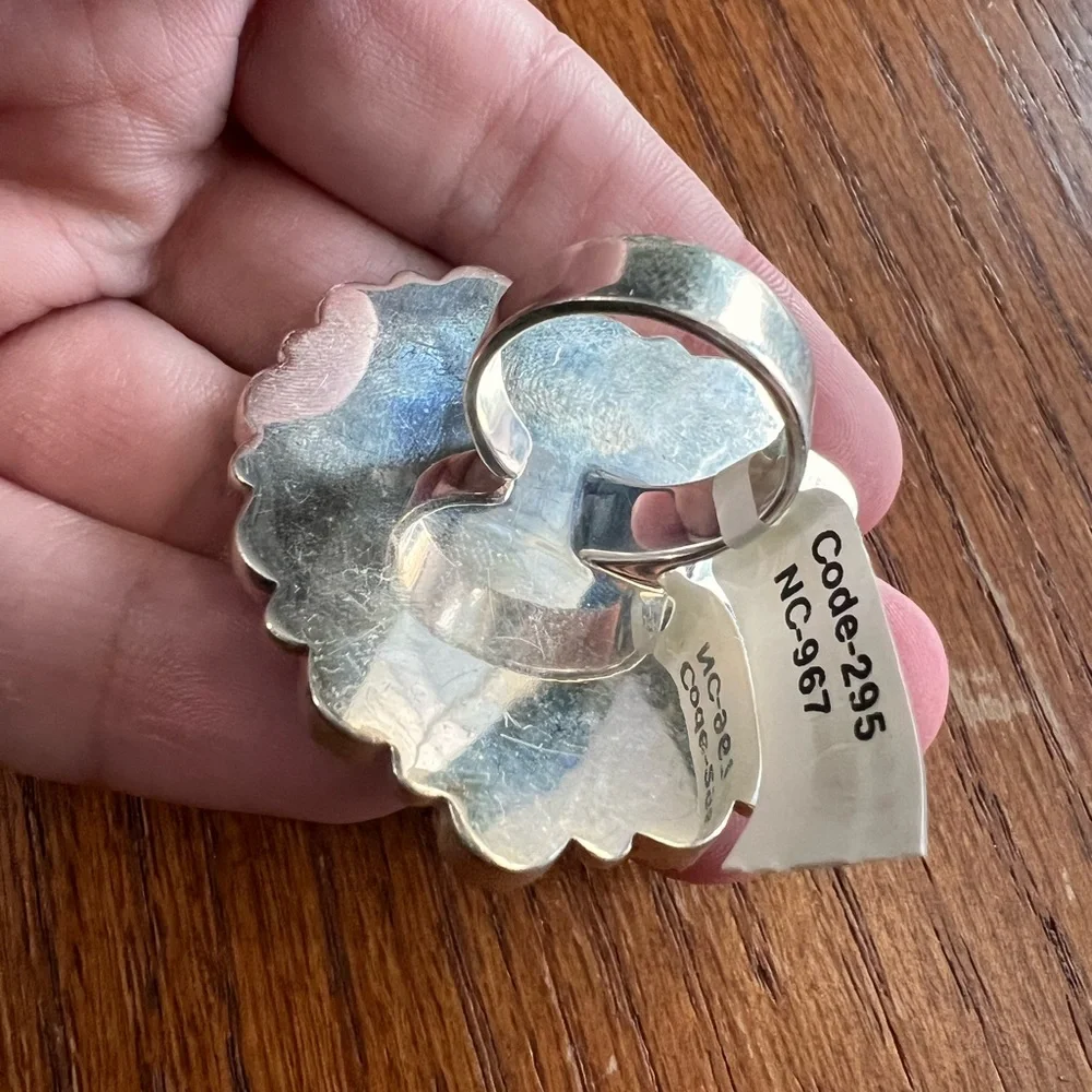 Sterling silver adjustable shattuckite heart cluster ring - Picture 4 of 4